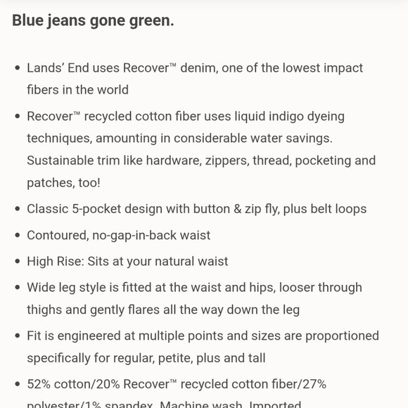 Lands End Jeans Size 14 Recover Wide Leg High Rise Dark Blue Denim Stretch - Picture 7 of 11